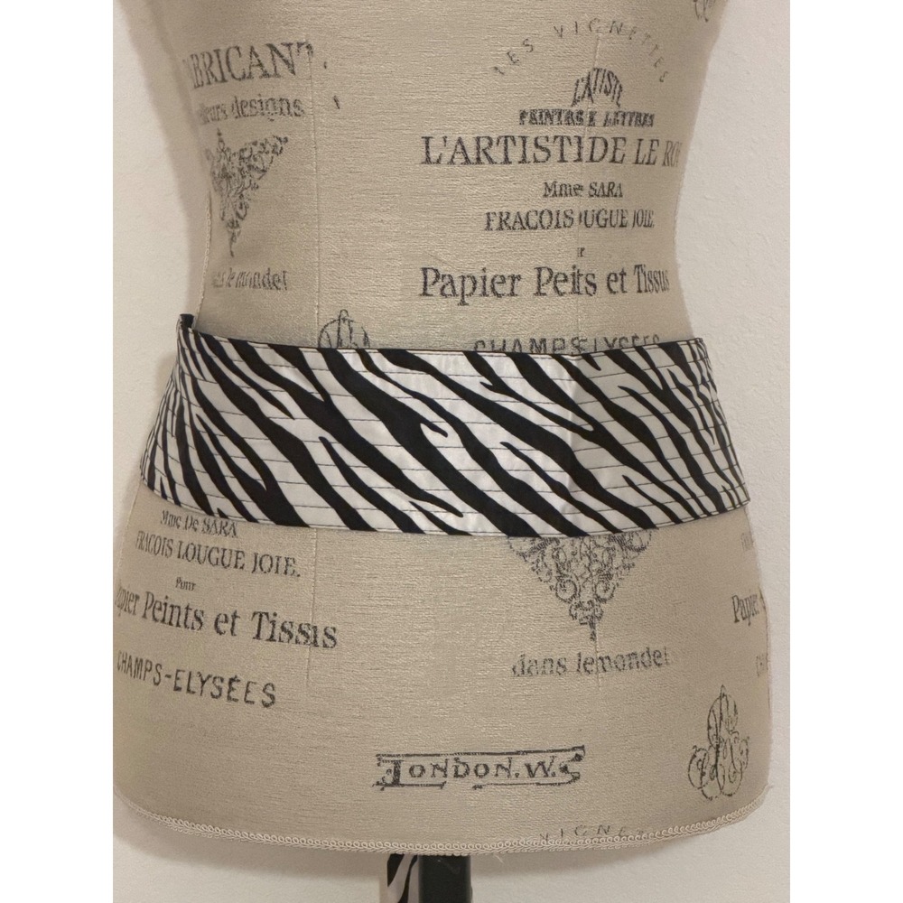 Express Zebra Print Sash Belt Black White Satin Obi Style Tie Waist ML NEW